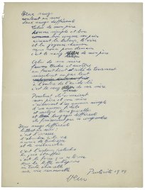 Veno Pilon, Deux sangs [Dve vrsti krvi], 1949, rokopis v francoščini, papir, Pilonova galerija Ajdovščina